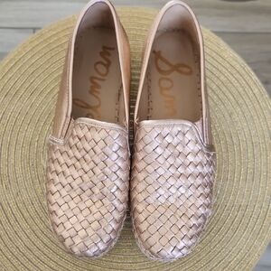 Sam Edelman Metallic Catherine Woven Metallic Leathee Loafers - Rose Gold Size 9